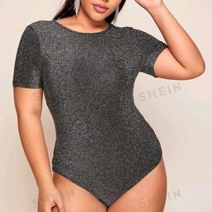 Privé Plus Twist Cutout Back Glitter Bodysuit